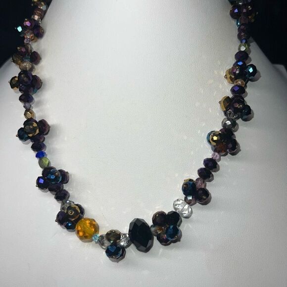 Aurora Borealis Faceted Glass Bead Cluster Toggle Closure Necklace - Picture 1 of 8
